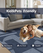 Latte&Fog 3x5 Entryway Rug Indoor, Modern Abstract Washable Area Rug, Boho Non Slip Low Pile Throw Carpet for Indoor Bedroom Bedside, Kitchen, Entry and Living Room - Navy Blue