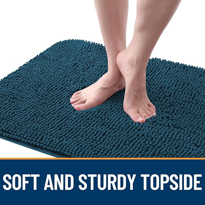 OLANLY Dog Door Mat for Muddy Paws 34x21, Absorbs Moisture and Dirt, Absorbent Non-Slip Washable Doormat, Quick Dry Chenille Mud Mat, Entry Indoor Entryway Carpet for Inside Floor, Atlantic Blue