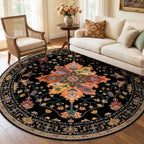 RELEANY Washable Area Rug, Round 7ft, Black/Colorful