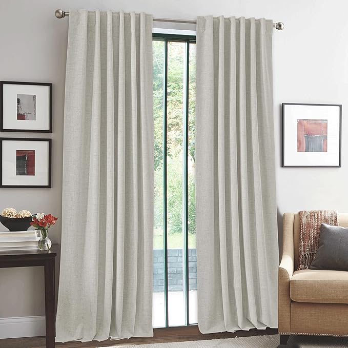 RYB HOME 100% Blackout Cream Curtains, Linen Texture Thermal Insulated Drapes for Bedroom/Living Room/Office/Nuesery, Privacy Farmhouse Full Blackout Window Treatment, W52xL108 Inch Long, 2 Panels