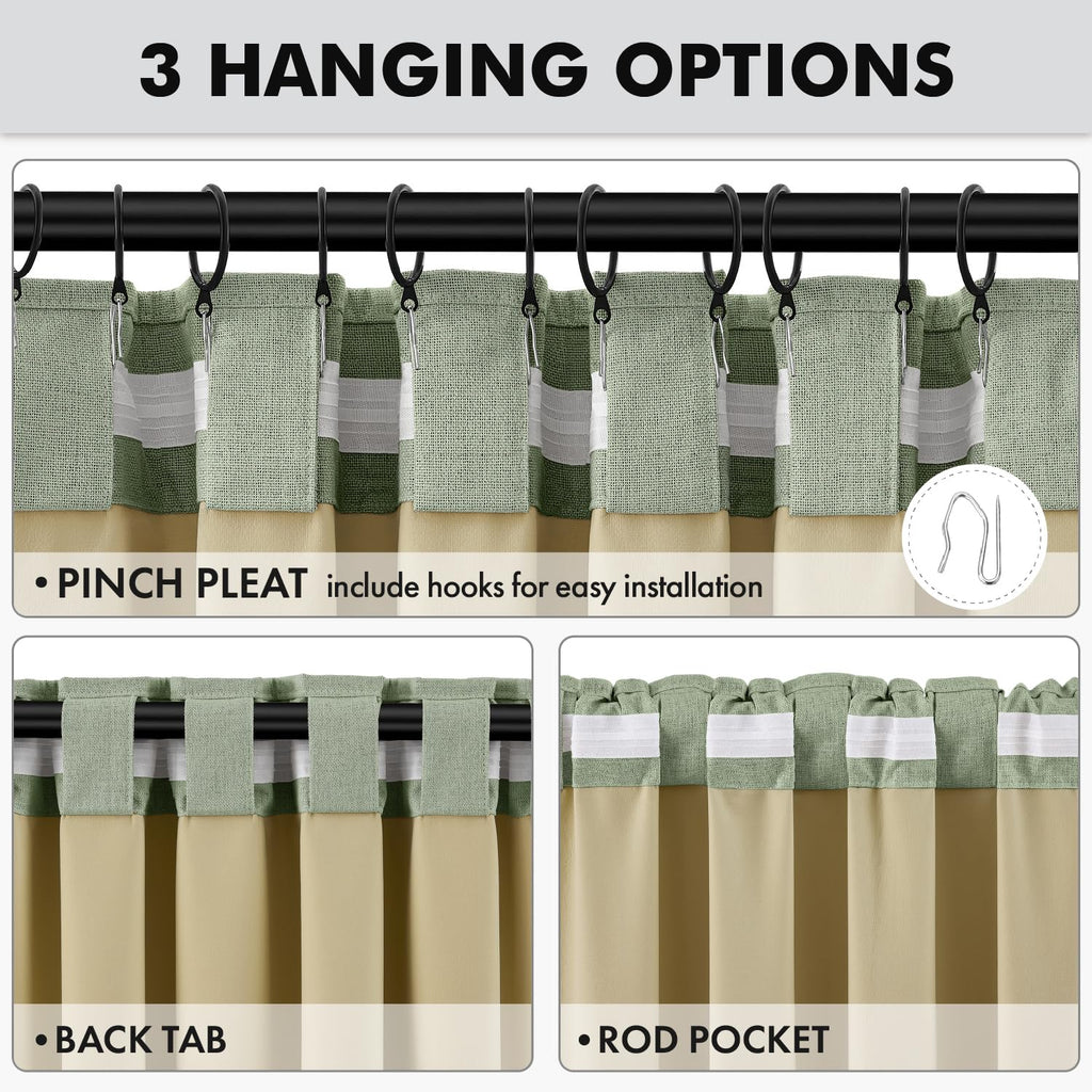 MIULEE 100% Blackout Linen Curtains 42 x 72 Inch Sage Green 2 Panels
