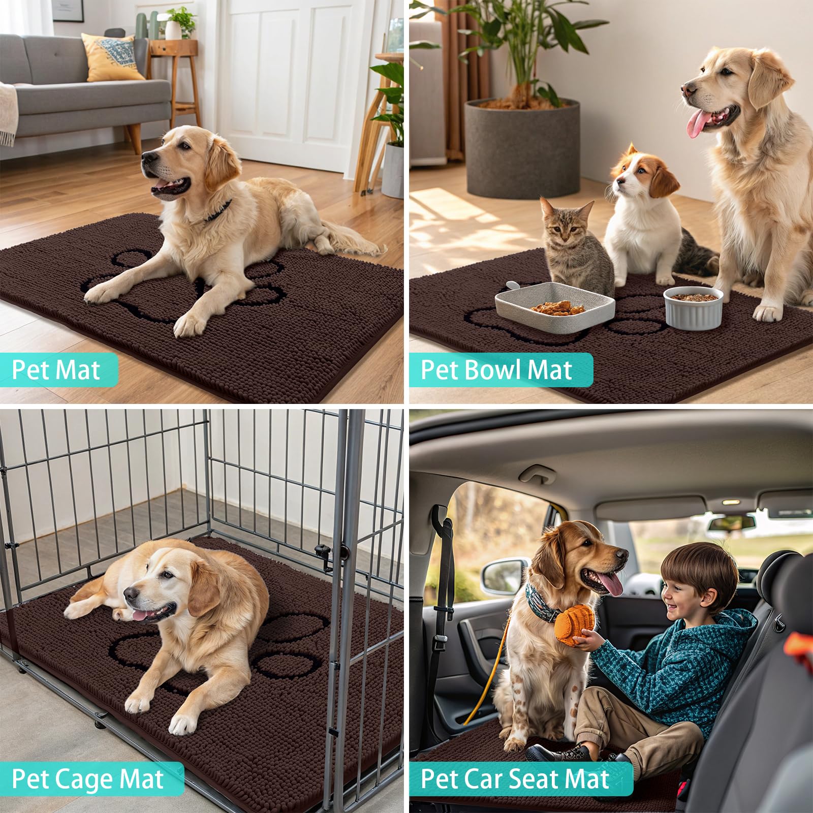 Smiry Dog Door Mat for Muddy Paws, Absorbent Non Slip Dirt Trapper, 36x24