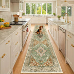 Area Rugs 2'x10' Runner Rug Non Slip Washable for Kitchen Hallway Bedroom Beside Laundry Room Bathroom Rug, Floor Carpet, Brick Red Rust Neutral Brown Burnt Orange Green