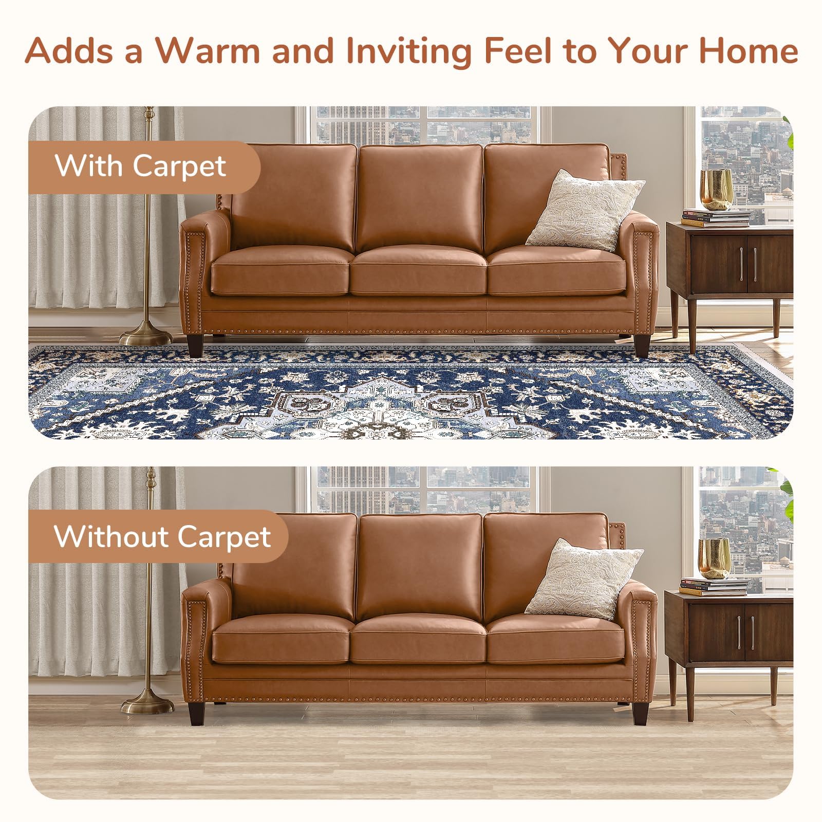 OPPODREAM Soft Area Rugs 4', Persian-Inspired Washable Rug, Blue & Gold