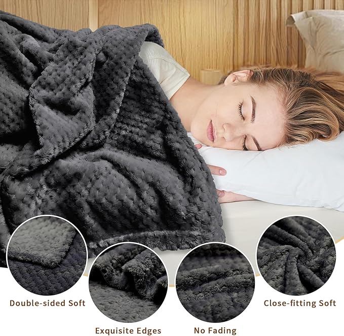 Tewloss 4 Pack Fleece Throw Blankets 50x60 Inches - Oeko-Tex Certified 100, 270 GSM Ultra Soft Plush for Bed, Couch and Cozy Gifts. 3D Waffle Texture, No Shedding No Pilling All Season (Black)