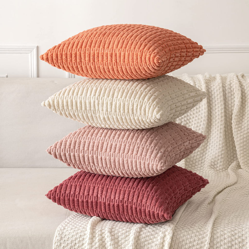 MIULEE Corduroy Decorative Throw Pillow Covers 20x20 Crimson Pack of 2