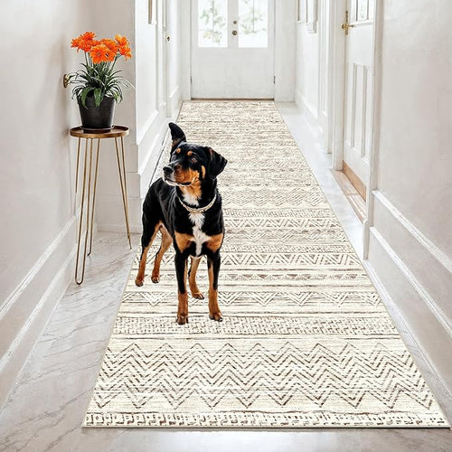 2x8 Runner Rug Washable Moroccan: Non Slip Kitchen Long Floor Mat Beige