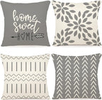 YCOLL Pillow Covers 22x22 Set of 4, Modern Sofa Throw Pillow Cover, Decorative Outdoor Linen Fabric Pillow Case for Couch Bed Car，Gray