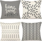 YCOLL Pillow Covers 16x16 Set of 4, Modern Sofa Throw Pillow Cover, Decorative Outdoor Linen Fabric Pillow Case for Couch Bed Car，Gray