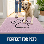 OLANLY Dog Door Mat for Muddy Paws 48x30, Paw Print Design, Absorbs Moisture and Dirt, Non-Slip Washable Doormat, Quick Dry Chenille Mud Mat for Dogs, Entry Indoor Entryway Carpet, Dusty Rose