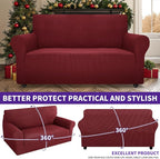 ZNSAYOTX Super Stretch Couch Cover Love Seat Sofa Covers for Living Room Dogs Pet Friendly Furniture Protector Spandex Loveseat Slipcovers with Anti Slip Foam Sticks (Wine Red, Loveseat)