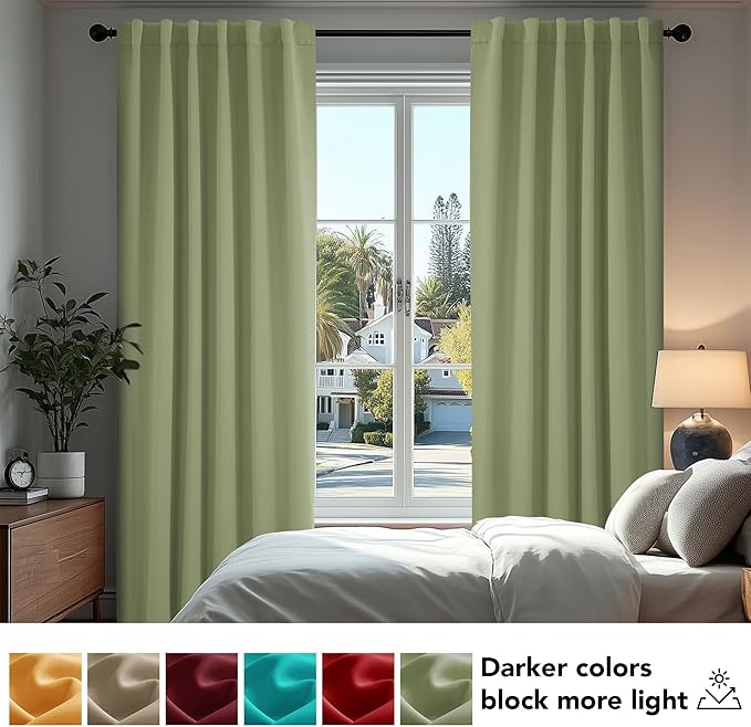 Deconovo Blackout Curtains, Thermal Insulated, W70 x L84 2 Panels, Back Tab, Machine Washable, Room-Darkening Drapes for Bedroom/Living Room Sage Green