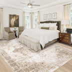 VECARF Area Rug 8x10 Washable Rug, Vintage Boho Medallion Rugs Non-Slip Soft Low Pile Large Distressed Rug Indoor Retro Carpet for Living Room Bedroom Dining Room Home Office (Brown, 8'x10')