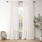 Ivory White Curtains 96 Inches Long 2 Panels for Bedroom Living Room Back Tab Semi Sheer Linen Curtain Modern Farmhouse Coastal Decor 96 inch for Patio Sliding Door Office 52X96