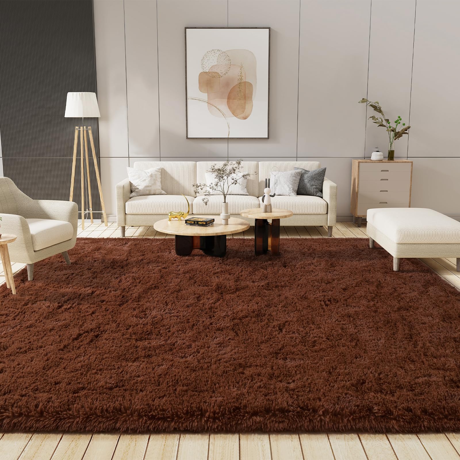 LOCHAS Area Rugs 9x12 Fluffy Living Room Carpets for Kids Bedroom, Brown