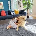 OLANLY 7x12 Machine Washable Large Area Rugs for Living Room, Bedroom, Soft Fluffy Shaggy Bedside Rug, Indoor Floor Carpet for Kids Girls and Boys, Dorms, Nursery, Home Decor Aesthetic, Light Grey