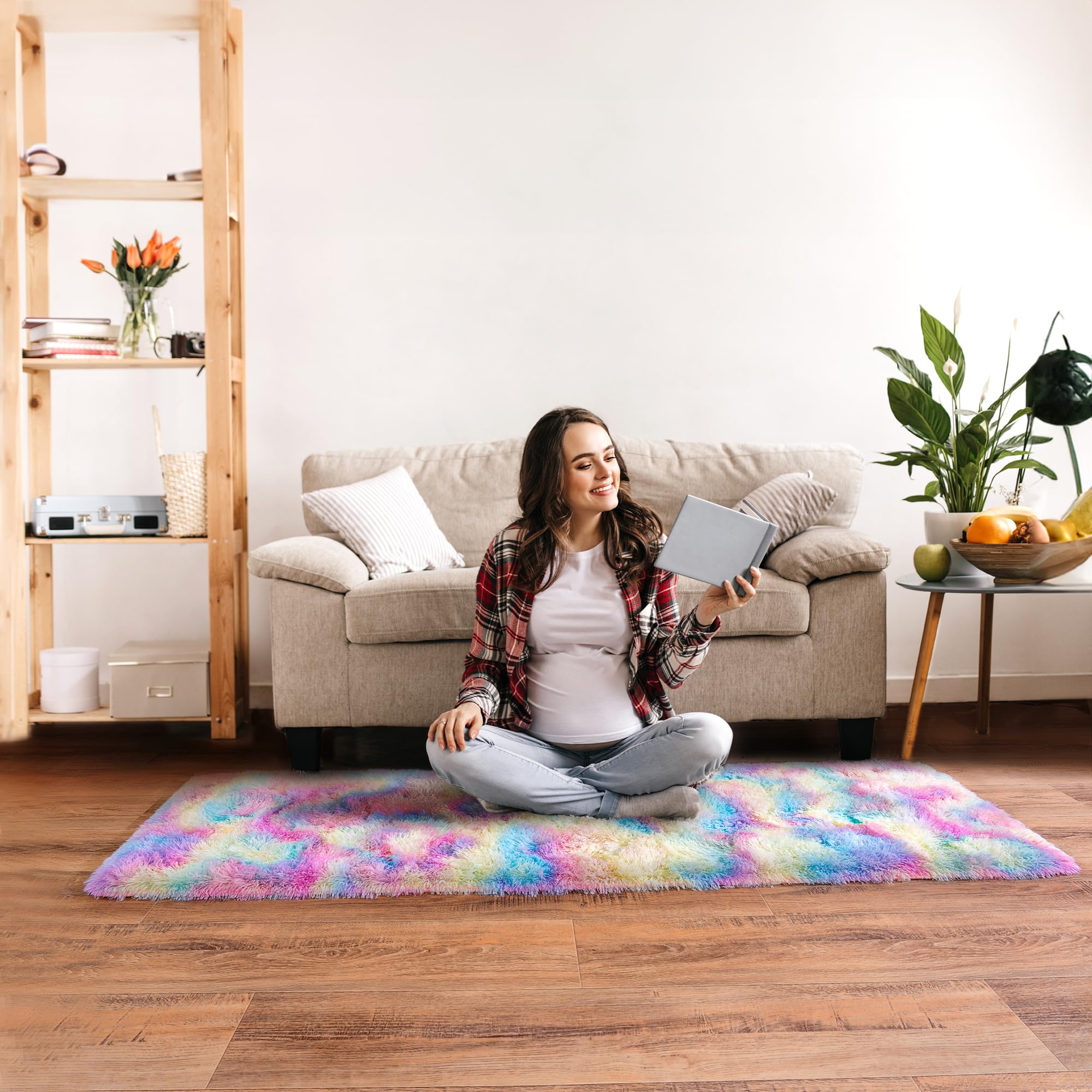 Quntue Rainbow Runner Rugs for Bedroom, 2x6 Rug Runners for Cute Girls Room, Bedside Indoor Floor Fluffy Shag Carpet, Plush Soft Rug for Nursery Dorm Kids Home Decor