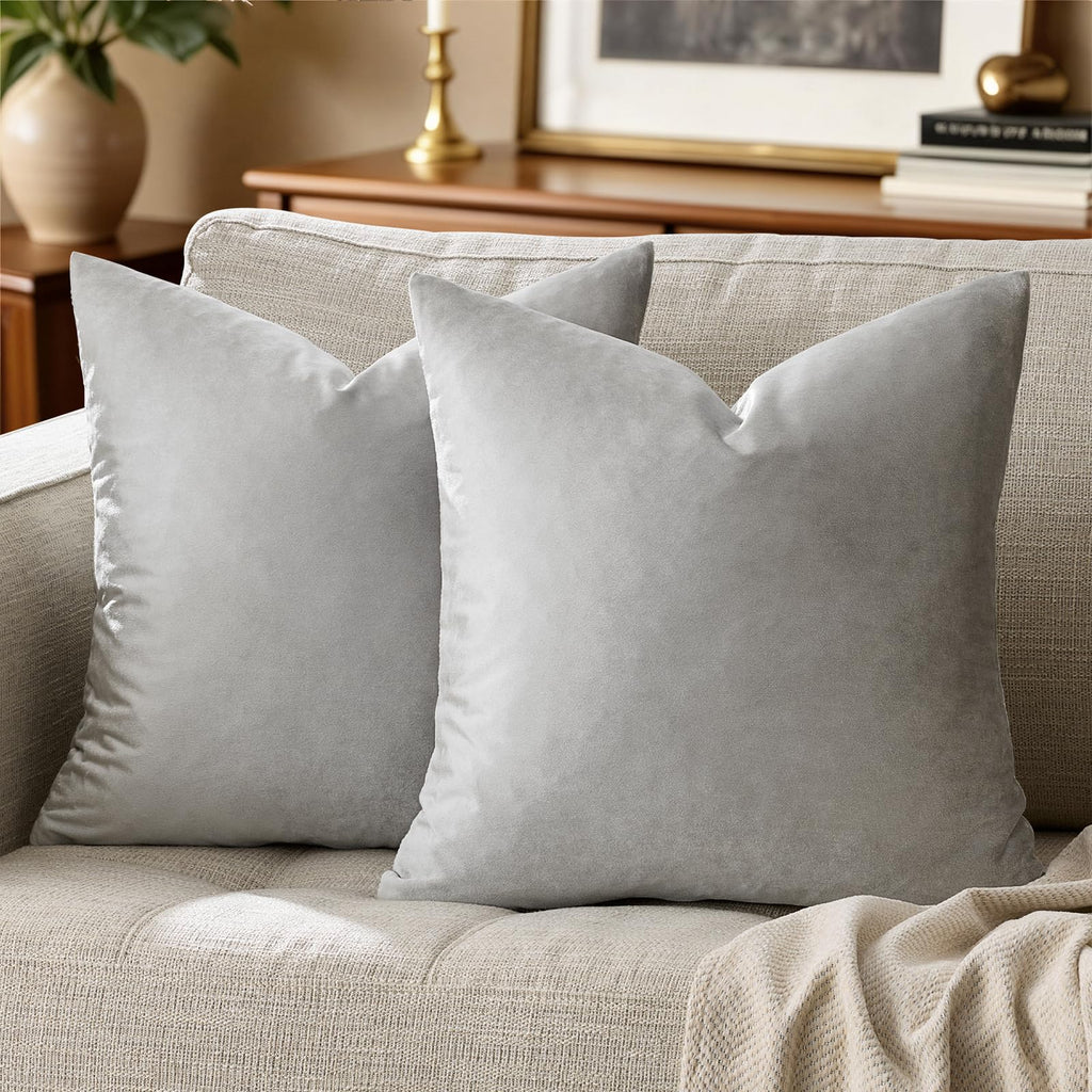 GIGIZAZA Silver Grey Velvet Throw Pillow Covers 18x18 Pack of 2