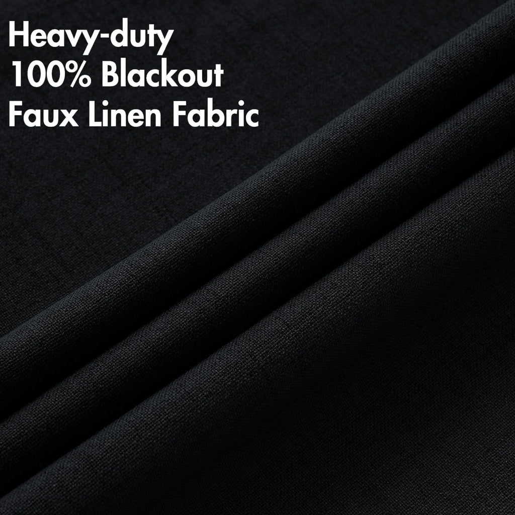 MIULEE 100% Blackout Linen Curtains for Bedroom 52x84 Inches Black