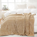 Puncuntex Beige Throw Blanket 60"×80" inches Fuzzy 3D Jacquard Decorative Flannel Fleece Super Soft Plush Cozy Blanket for Couch Sofa Chair Lightweight
