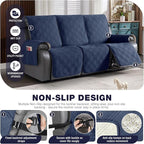 TAOCOCO 100% Waterproof Recliner Sofa Covers 3 Seater, Split Couch Covers for Reclining Couches for Kids Pets, Non Slip Reclining Couch Covers Furniture Protector with Straps(3 Seater, Navy Blue)