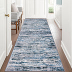 Lansny Modern Abstract Runner Rug 3x8, Grey Blue White, Washable Kitchen Runner Non-Slip Soft Hallway Rug Thin Print Faux Wool Carpet for Entryway Bedroom Laundry Room Indoor Home Office Decor
