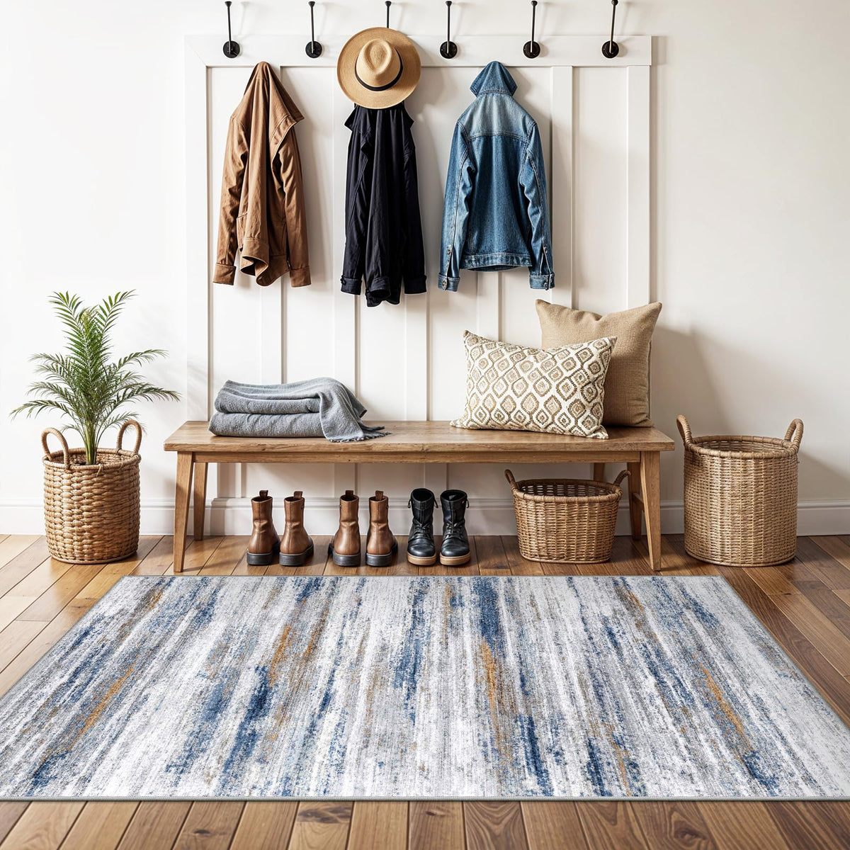3x4 Rugs Washable Entry Rug: Easy-to-Clean Carpets for Large Entryway Hallway Kitchen Bedroom - Stain and Water Resistant Carpet with Non-Slip Backing - Soft Low-Pile Door Mat Beige Grey