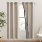 NICETOWN Oatmeal Vintage Open Linen Weave Flax Thermal Curtains, 100% Blackout Curtains 72" Long for Dining Room, Soundproof Window Treatment Drapes for Gym Room, 42" Wide Per Panel, Set of 2