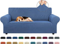 KEKUOU Stretch Loveseat Sofa Cover Slipcover,Couch Covers for 2 Cushion Couch Sofa (55"-78") Furniture Protector Sofa with Elastic Bottom for Kids,Dog. Jacquard Small Checked (Medium,Riverside)