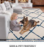 YIHOUSE Boho Rugs for Living Room, 8x10 Western Beige and Blue Area Rug, Moroccan Geometric Soft Low-Pile Washable Rugs for Bedroom, Dining Room
