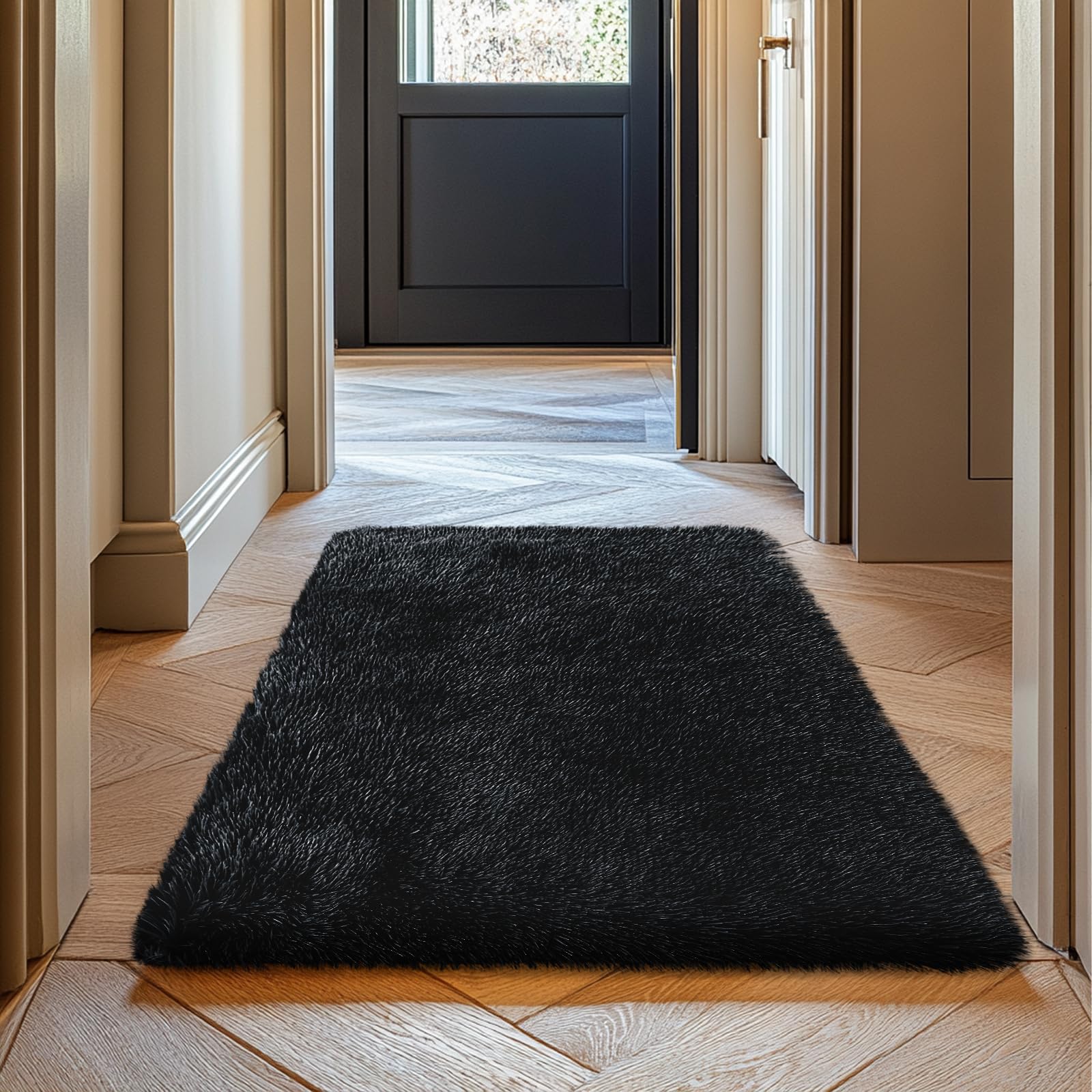 yulidayang 2x3 Area Rugs for Bedroom,Black Small Fluffy Shag Rug