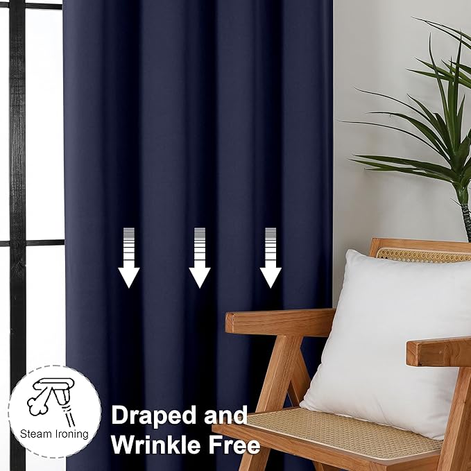 Simplebrand Navy Blue Blackout Curtains for Bedroom 102 Inches Long 2 Panels, Solid Thermal Insulated, Energy Saving Living Room Window Treatment Curtains Blackout Drapes, W50 x L102 Inch, Navy Blue