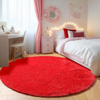 ONASAR Red Round Area Rug 4ft, Soft Bedroom Circle Rugs Floor Mat for Kids Girls Teen Room, Kawaii Fluffy Plush Shaggy Carpet for Nursery Living Room Playroom Christmas Home Decor Princess Castle
