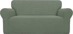 Easy-Going Stretch Oversized Loveseat Slipcover 1-Piece Sofa Cover Furniture Protector Couch Soft with Elastic Bottom for Kids Polyester Spandex Jacquard Fabric Small Checks Greyish Green