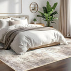 IOHOUZE Abstract Area Rugs 6x9 Ft Washable Rugs for Living Room, Non Slip Dining Room Rug Printed Faux Wool Rugs for Bedroom, Floor Carpet for Office Nursery Playroom, Beige Brown