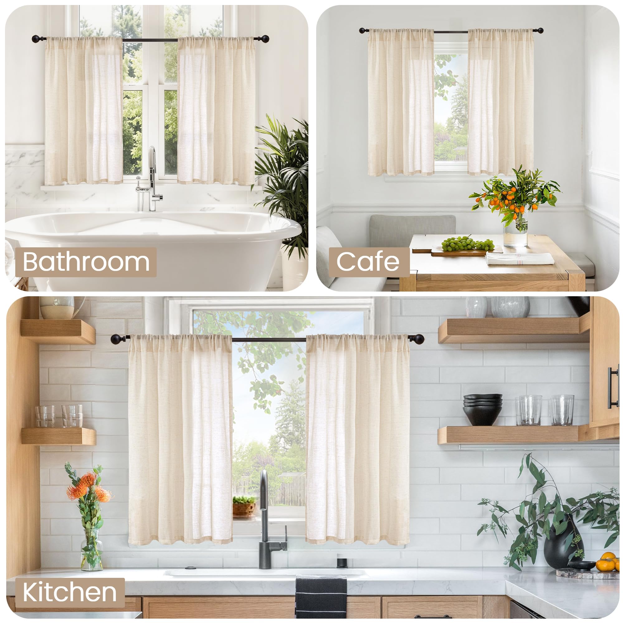 BGment Burlap Linen Kitchen Curtains 36 Inch Length Window Over Sink