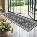 Hallway Washable Runner Rug - 3x10 Kitchen Rugs Entryway Rug Runner Vintage Soft Floor Mat Non Slip Indoor Farmhouse Carpet for Bathroom Living Room Bedroom (3 X 10, Black)