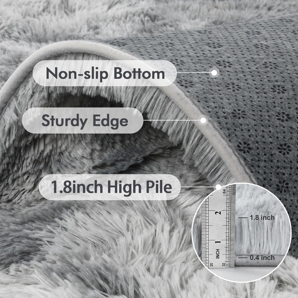 5x8 Ft Large Shag Rugs for Living Room, Tie Dyed Ultra Soft Fluffy Furry Area Rugs for Bedroom Indoor Floor, Aesthetic Carpet for Kids Home Decor (Light Grey)