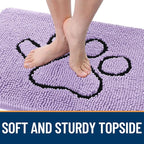 OLANLY Dog Door Mat for Muddy Paws 30x20, Paw Print Design, Absorbs Moisture and Dirt, Absorbent Non-Slip Washable Doormat, Quick Dry Chenille Mud Mat for Dogs, Entry Indoor Entryway Carpet, Lavender
