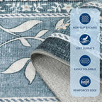 GarveeHome Provence 5x7 Area Rugs, Botanical Grove Vintage Cottagecore Non-Slip Washable Rug for Bedroom Living Room Nursery Kitchen Low-Pile Carpet Retro Blue