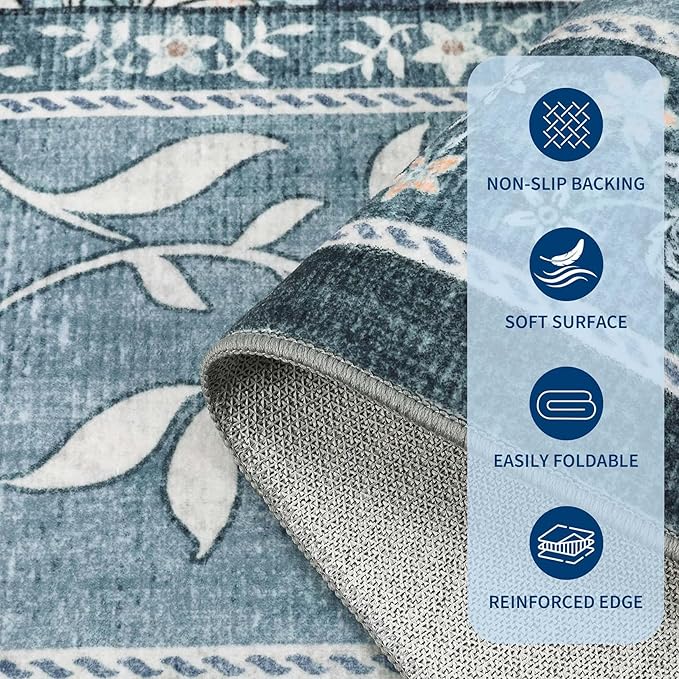GarveeHome Mist Blue 2x3 Door Mat Indoor Rugs for Entryway Provence Small Botanical Grove Cottagecore Washable Non-Slip Low-Pile Rug for Bedroom Kitchen Bathroom Entrance
