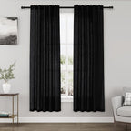 Black Semi Sheer Linen Curtains 72 inch Length for Living Room Back Tab Rod Pocket Modern Long Skinny Curtains Dividing Closet Decor Cotton Textured Gauze Curtain for Laundry Bedroom Office 38x72