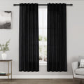 Black Semi Sheer Linen Curtains 72 inch Length for Living Room Back Tab Rod Pocket Modern Long Skinny Curtains Dividing Closet Decor Cotton Textured Gauze Curtain for Laundry Bedroom Office 38x72