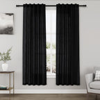Black Semi Sheer Linen Curtains 72 inch Length for Living Room Back Tab Rod Pocket Modern Long Skinny Curtains Dividing Closet Decor Cotton Textured Gauze Curtain for Laundry Bedroom Office 38x72
