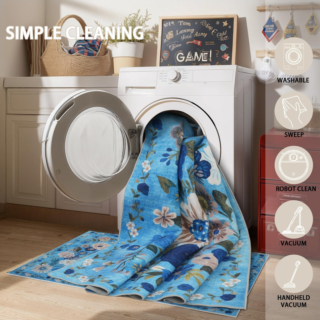 Babovid Floral Washable Rug for Entryway 2x3 Kitchen Mat