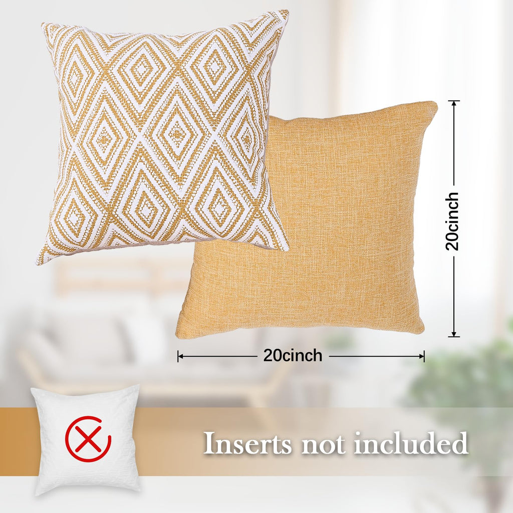HPUK Throw Pillow Covers 20x20, 4 Pack, Ochre Textured Couch Pillow Covers