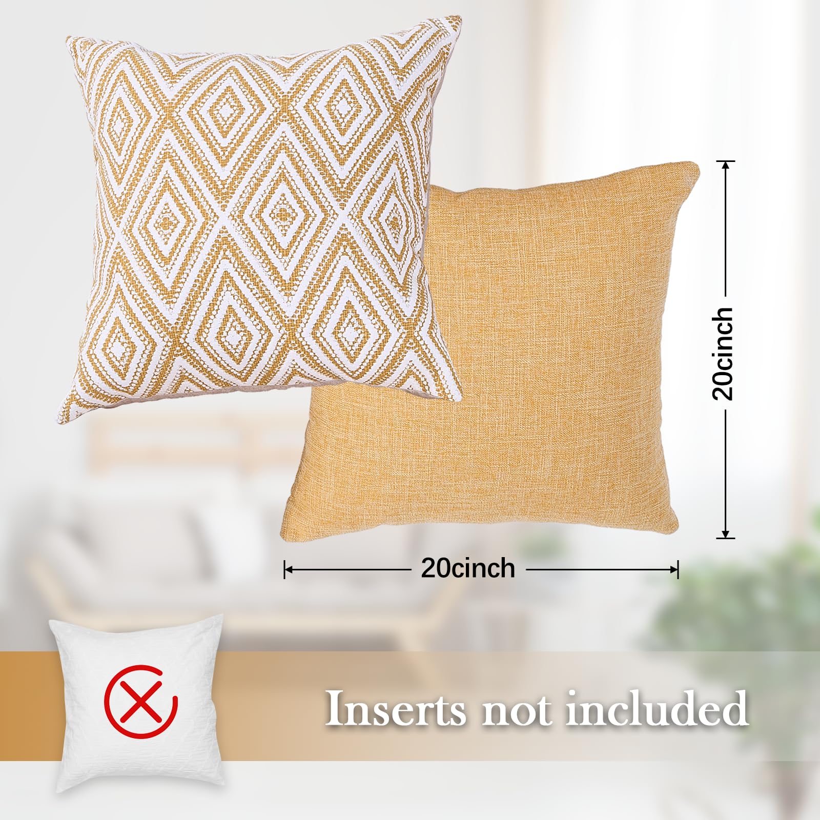 HPUK Throw Pillow Covers 20x20, 4 Pack, Ochre Textured Couch Pillow Covers