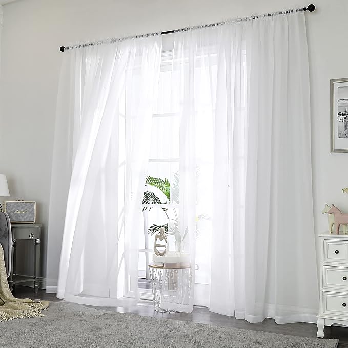 OWENIE White Sheer Curtains 72 Inches Long 2 Panels Set, Transparent Voile Sheer Curtain for Living Room Bedroom Window Sliding Glass Door Treatment, 42 x 72 Inch, White