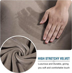 H.VERSAILTEX High Stretch Sofa Slipcover 4 Piece Cover Velvet Furniture Protector Form Fit Thick Velvet Extra Large Sofa Cover for 3 Cushion Couch Width Up to 97 Inch (Large Sofa, Taupe)