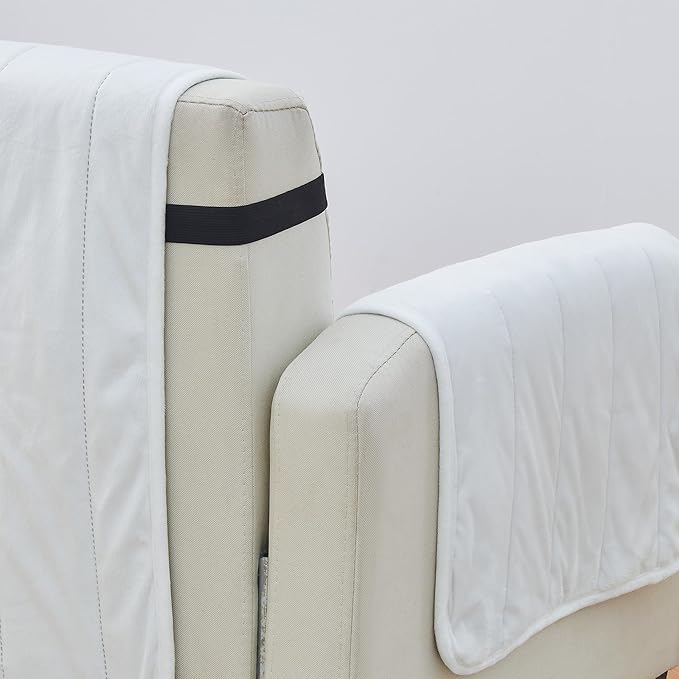 Great Bay Home Velvet Chair Cover - Washable Slipcover Furniture Protector with Elastic Straps - Furniture Cover for Dogs, Kids, and Pets - Stitched Detail (White)